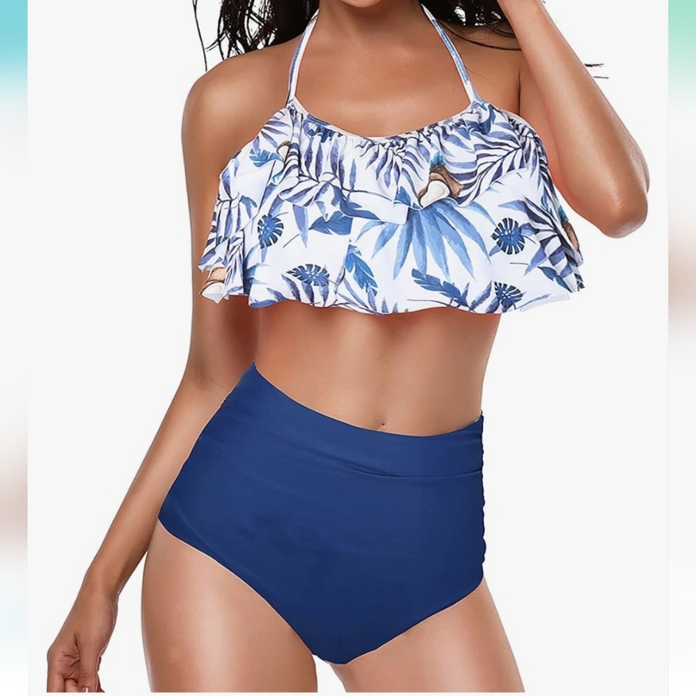 🩵Women's Lotus Leaf Bilateral Sexy High-Waist Bikini - NWT
